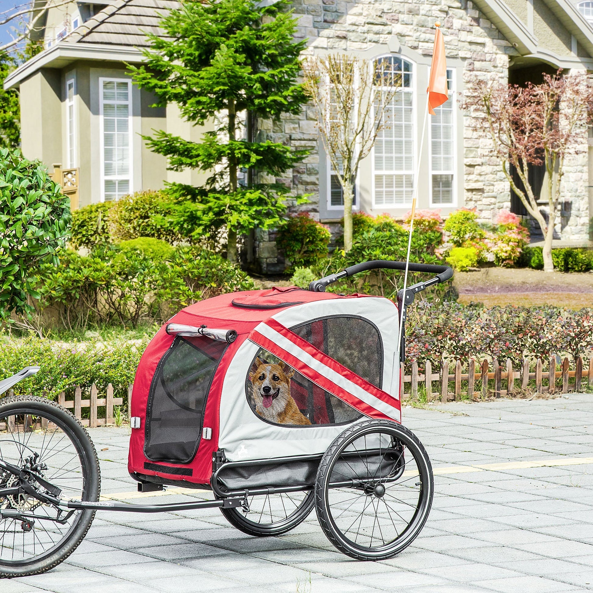 HKM-5052733 2-in-1 Pet Bike Trailer and Stroller Trolley for Small Dogs with Weather-Resistant Fabric and Safety Features