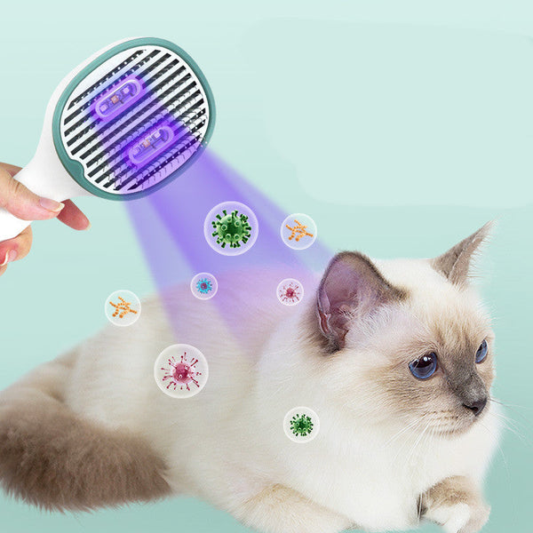 HKM-5052861 Cat and Dog Hair Comb with Sterilization Function, ABS Material - Dark Green and Gray Trim