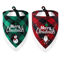 HKM-5054653 Lace Trimmed Red and Green Plaid Dog Scarf Bandana for Christmas Celebrations