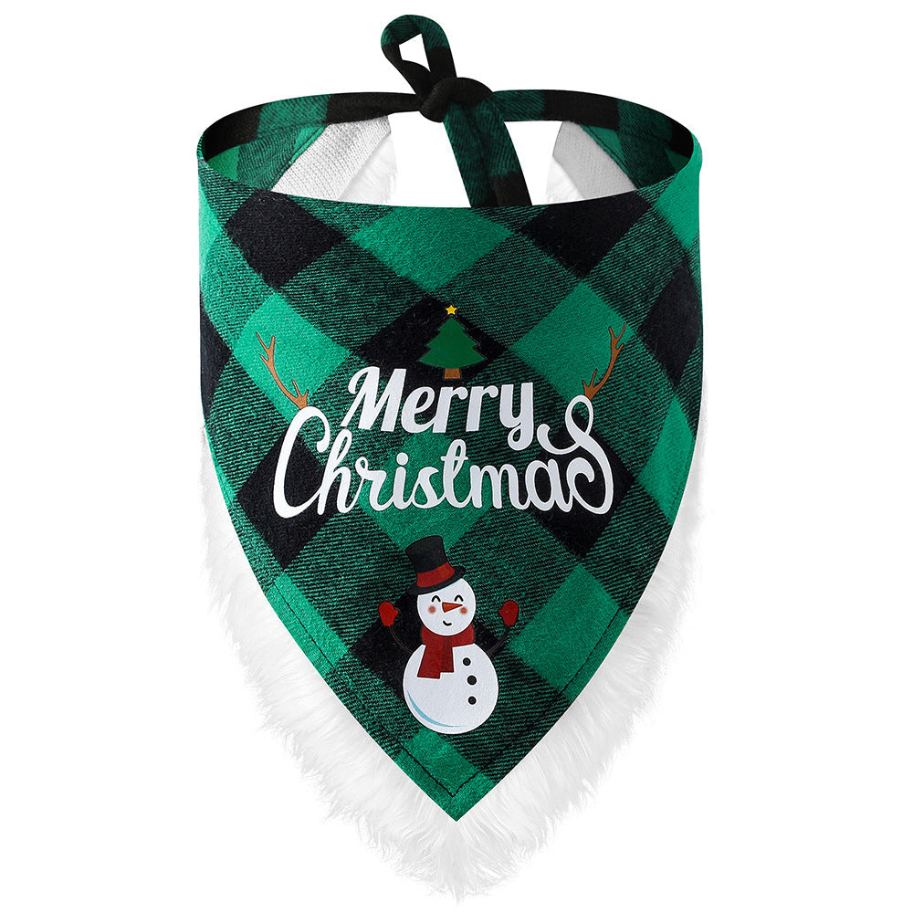 HKM-5054653 Lace Trimmed Red and Green Plaid Dog Scarf Bandana for Christmas Celebrations