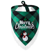 HKM-5054653 Lace Trimmed Red and Green Plaid Dog Scarf Bandana for Christmas Celebrations