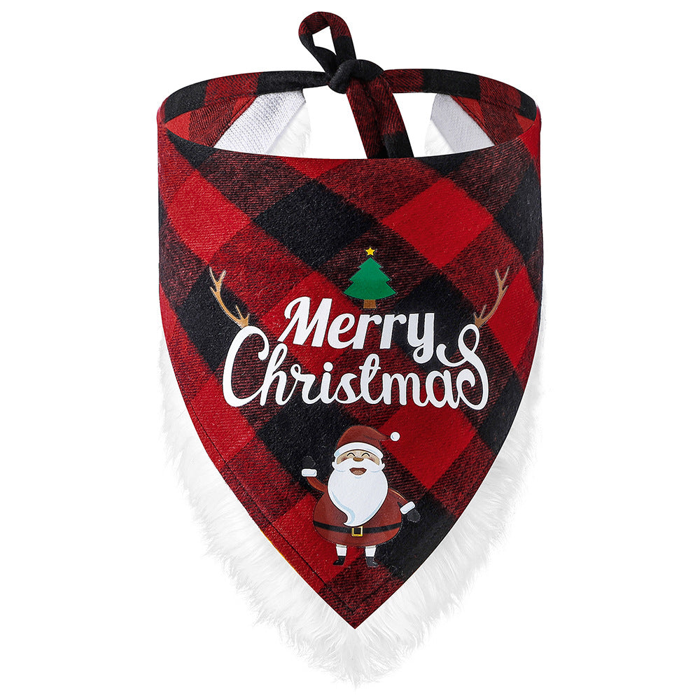 HKM-5054653 Lace Trimmed Red and Green Plaid Dog Scarf Bandana for Christmas Celebrations