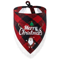 HKM-5054653 Lace Trimmed Red and Green Plaid Dog Scarf Bandana for Christmas Celebrations
