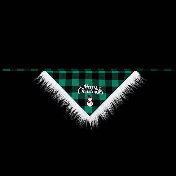 HKM-5054653 Lace Trimmed Red and Green Plaid Dog Scarf Bandana for Christmas Celebrations