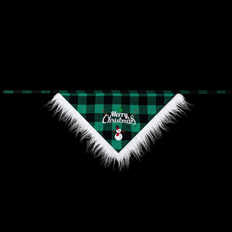 HKM-5054653 Lace Trimmed Red and Green Plaid Dog Scarf Bandana for Christmas Celebrations