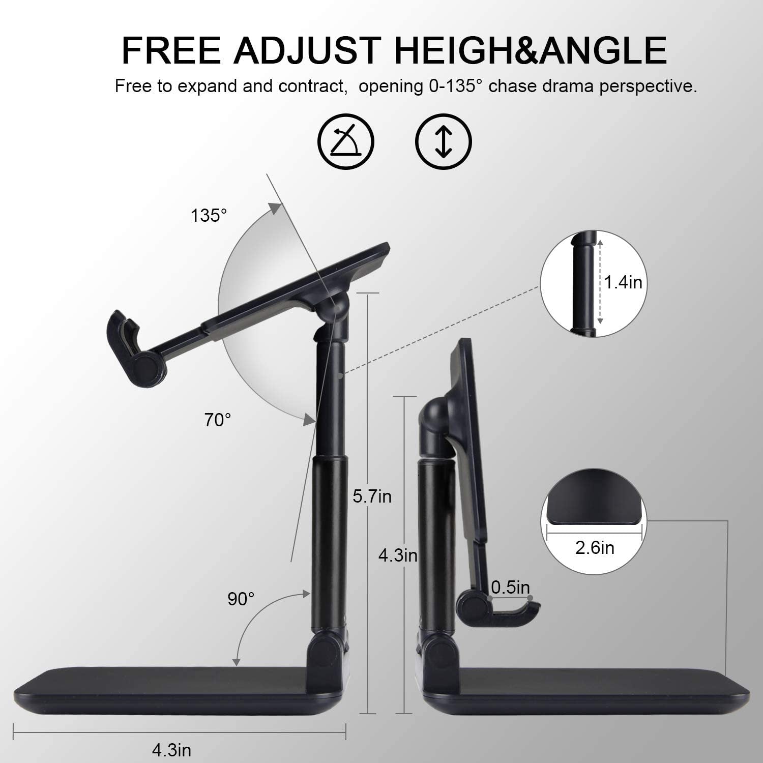 HKM-505683 Foldable and Expandable Mobile Phone and Tablet Stand - Lazy Bracket K3 for Desktop Use