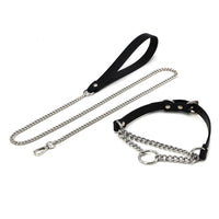 HKM-505683 Leather Collar and Leash Set with Black Hand Grip Rope for Sub-culture Style