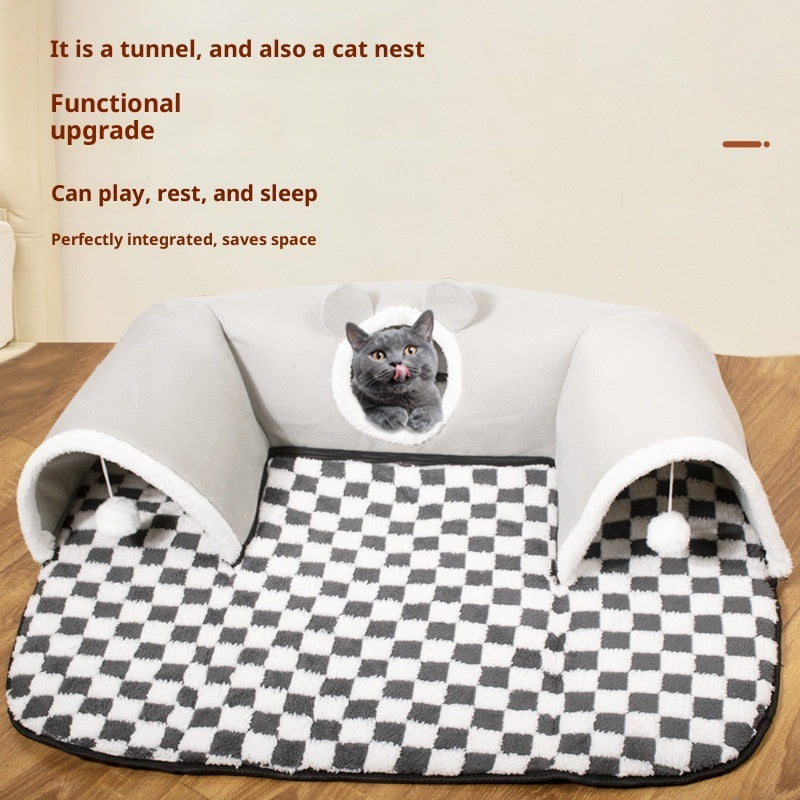 HKM-5057085 U-Shaped Cat Tunnel with Removable and Washable Cloth Cover, Available in Multiple Sizes