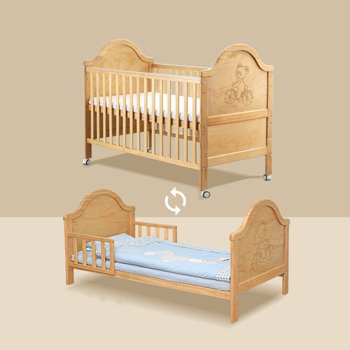 HKM-505747 European Design Pine Baby Log Splicing Crib with Adjustable Height and Roller - 140x70cm