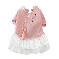 HKM-5057597 Chinese Style Hanfu Embroidered Pettiskirt for Dogs in Pink and Blue