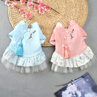 HKM-5057597 Chinese Style Hanfu Embroidered Pettiskirt for Dogs in Pink and Blue
