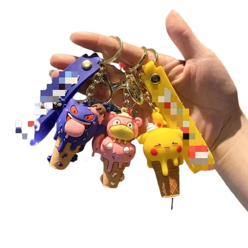 HKM-505811 Kawaii Ice Cream 3D PVC Rubber Keychain - Cute Cartoon Keyring Toy