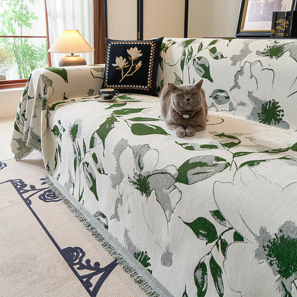 HKM-505875 Advanced Sense Four Seasons Universal Chenille Sofa Cover - Floral & Striped Designs in Multiple Sizes