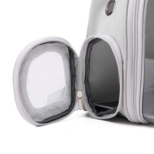 HKM-5059261 Transparent Breathable Double-shoulder Pet Carrier Bag - Comfortable Oxford + PC Material, Side Zipper Design, Multiple Colors Available