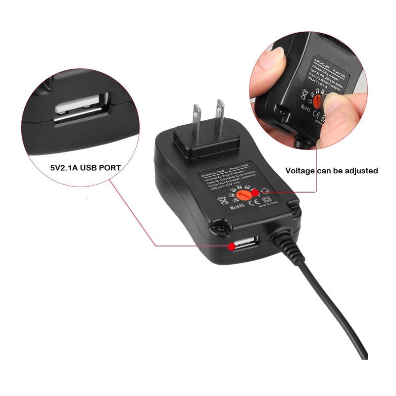 HKM-506195 30W Adjustable Power Adapter with Multi-Output for Tablets, Cameras, and LED Lighting