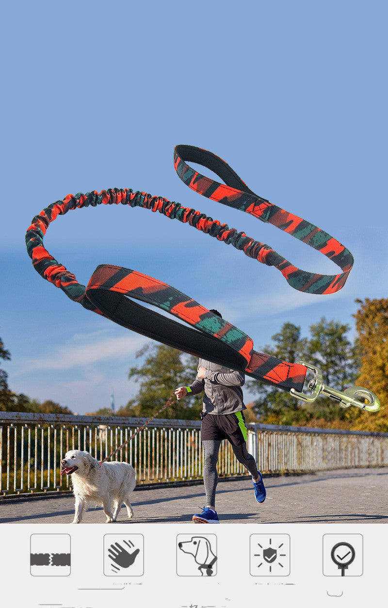 HKM-5062589 Camouflage Elastic Dog Leash with Pull Rope for Outdoor Activities