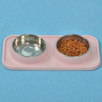 HKM-5062973 Non-slip Stainless Steel Double Bowl Pet Feeder with Plastic Base