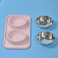HKM-5062973 Non-slip Stainless Steel Double Bowl Pet Feeder with Plastic Base