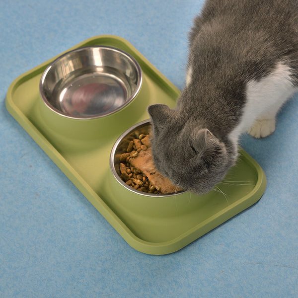 HKM-5062973 Non-slip Stainless Steel Double Bowl Pet Feeder with Plastic Base