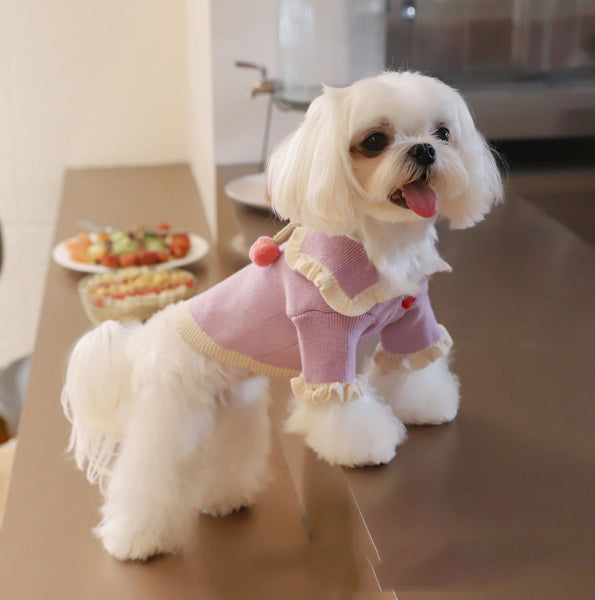 HKM-5063357 Handmade Wool Coat for Dogs - Casual Strawberry Ball Design, Warm Sweater for All Sizes