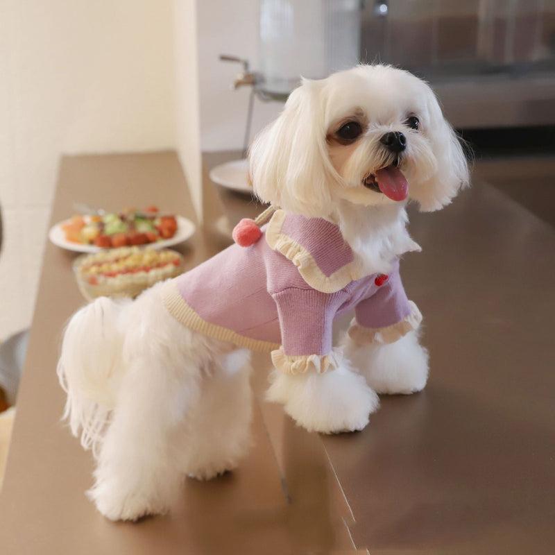 HKM-5063357 Handmade Wool Coat for Dogs - Casual Strawberry Ball Design, Warm Sweater for All Sizes