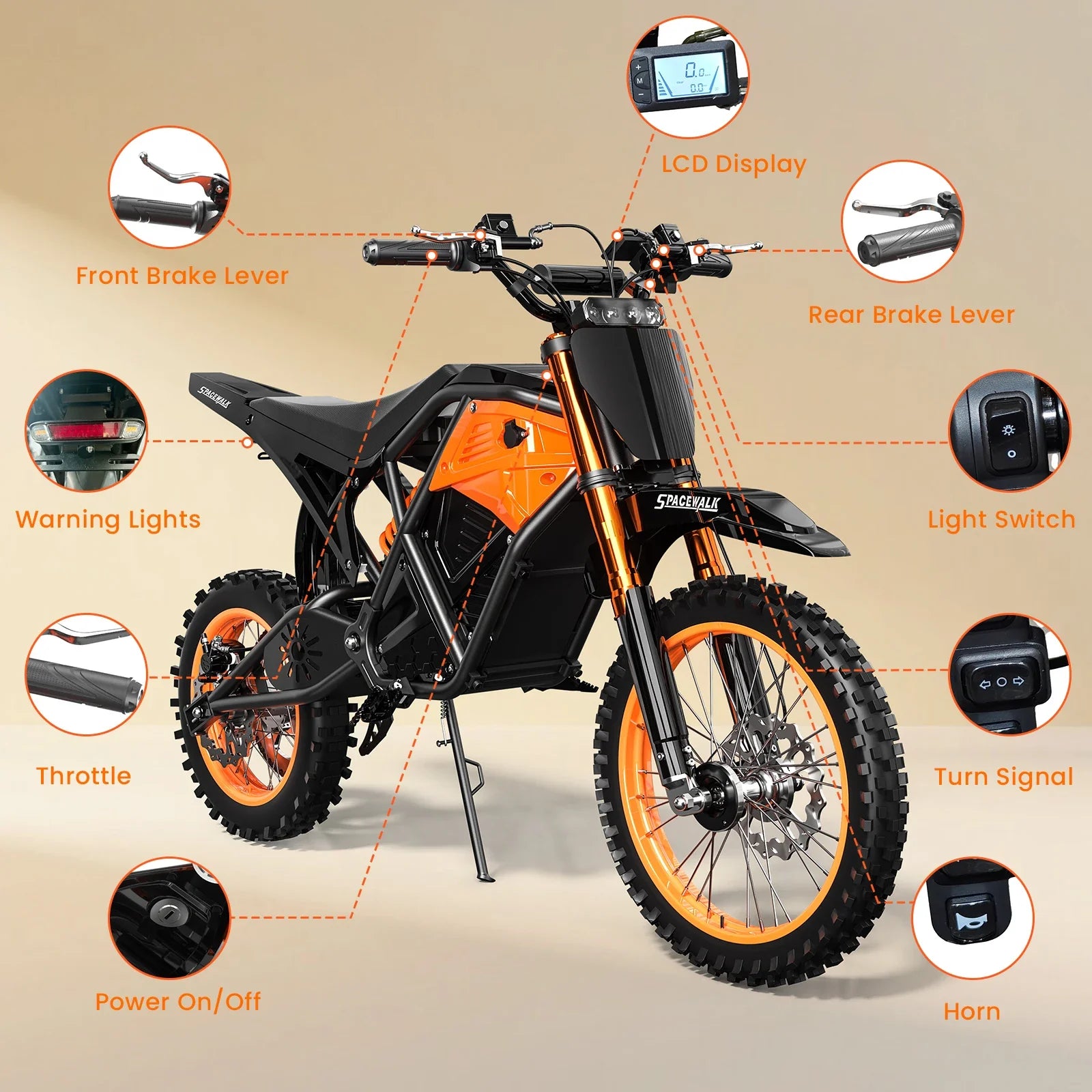 HKM-506451 1500W Mid Drive Electric Hybrid Bike with Full Suspension and 37.5mph Max Speed