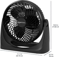 HKM-5066067 Air Circulator Desk Fan, 3 Speed Settings, 90-Degree Tilt Head, Compact Design, 35 Watts, Black, 11.1"W x 6.3"D x 10.9"H