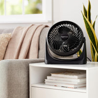 HKM-5066067 Air Circulator Desk Fan, 3 Speed Settings, 90-Degree Tilt Head, Compact Design, 35 Watts, Black, 11.1"W x 6.3"D x 10.9"H