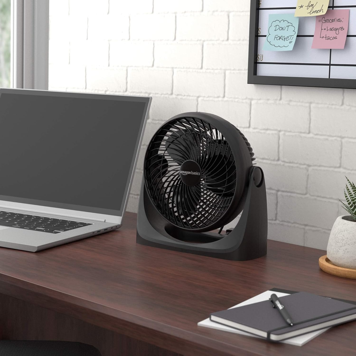 HKM-5066067 Air Circulator Desk Fan, 3 Speed Settings, 90-Degree Tilt Head, Compact Design, 35 Watts, Black, 11.1"W x 6.3"D x 10.9"H