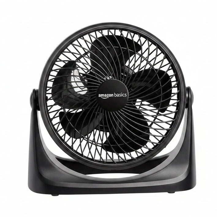 HKM-5066067 Air Circulator Desk Fan, 3 Speed Settings, 90-Degree Tilt Head, Compact Design, 35 Watts, Black, 11.1"W x 6.3"D x 10.9"H