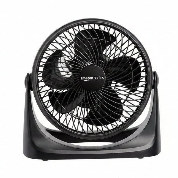 HKM-5066067 Air Circulator Desk Fan, 3 Speed Settings 90-Degree Tilt Head Compact Design 35 Watts Black 11.1"W x 6.3"D x 10.9"H