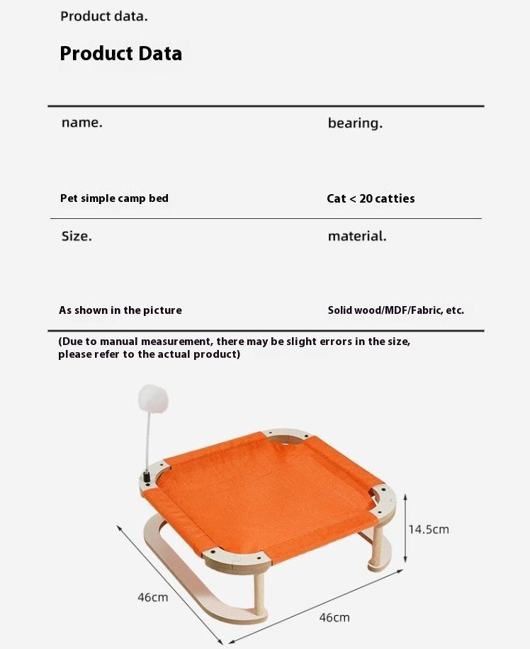 HKM-5067197 Washable Wooden Cat Hammock Bed - Minimalist Design for Cats and Small Dogs