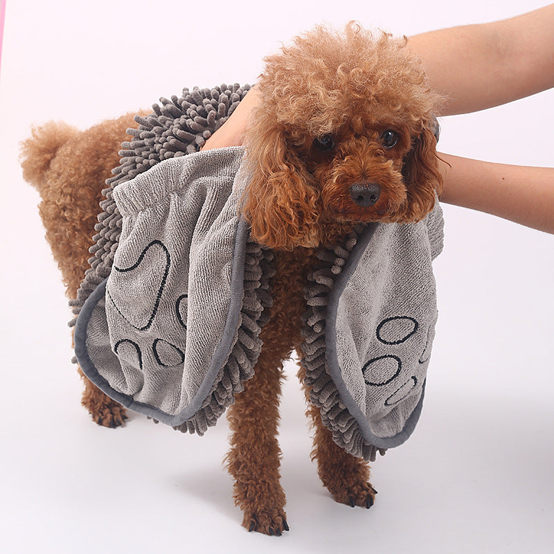 HKM-5068221 Absorbent Fiber Towel for Cats - 35x80cm Gray Pet Scrubbing and Gloved Bath Towel