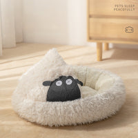 HKM-5068605 Cozy Lamb Shape Cat Cave Bed for Winter - Semi-Closed Round Design, Available in S and M Sizes