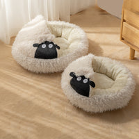 HKM-5068605 Cozy Lamb Shape Cat Cave Bed for Winter - Semi-Closed Round Design, Available in S and M Sizes