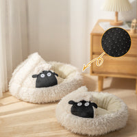 HKM-5068605 Cozy Lamb Shape Cat Cave Bed for Winter - Semi-Closed Round Design, Available in S and M Sizes