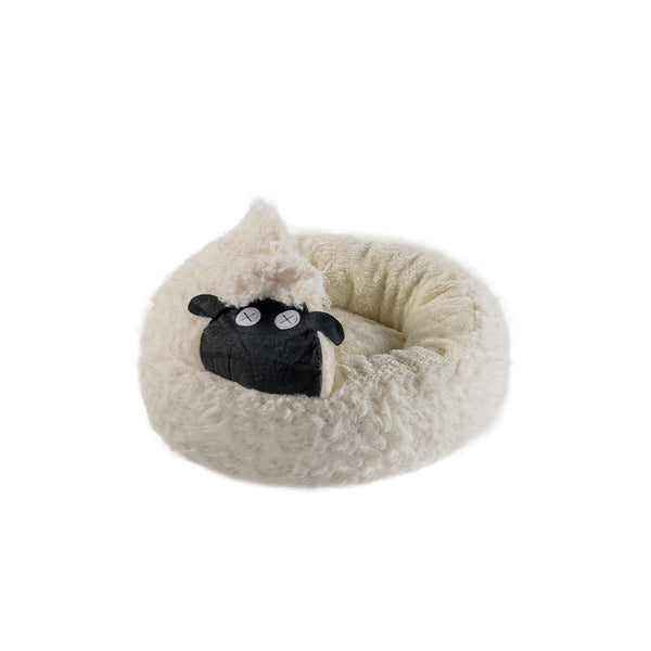 HKM-5068605 Cozy Lamb Shape Cat Cave Bed for Winter - Semi-Closed Round Design, Available in S and M Sizes