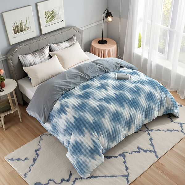 HKM-506963 Reversible Blue Camo Plush Comforter Set - Ultra Soft All-Season Bedding for Modern Bedrooms