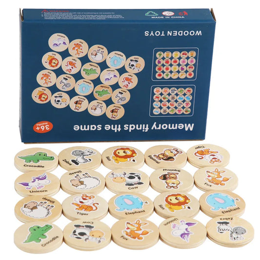 HKM-506963 Wooden Memory Game for Kids - Animal and Fruit Theme for Cognitive Development and Focus Training