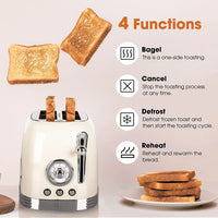 HKM-507027 Extra Wide Slot 2-Slice Toaster with Reheat, Defrost, Cancel Functions and 6 Browning Levels in Retro Design