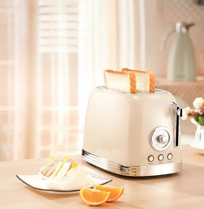 HKM-507027 Extra Wide Slot 2-Slice Toaster with Reheat, Defrost, Cancel Functions and 6 Browning Levels in Retro Design