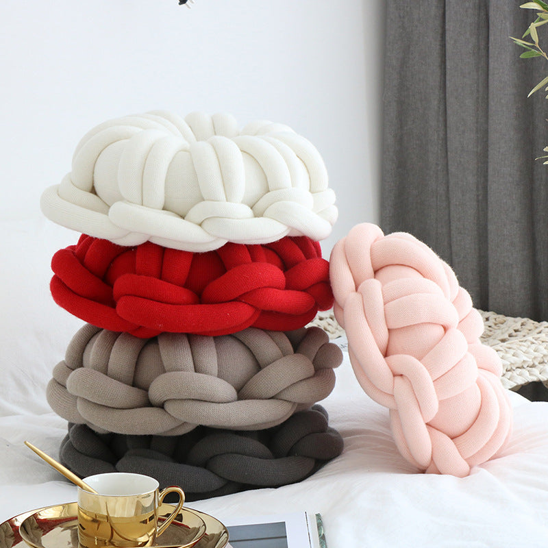 HKM-507027 Knotted Ring Donut Pillow - Solid Color Options in White, Red, Orange Powder, Sky Blue, Iron Gray, Camel Gray, 39cm Diameter