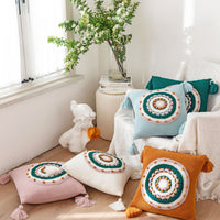 HKM-507091 Tassel Knitted Pillow Cover for Sofa – 45x45cm, Available in Multiple Colors