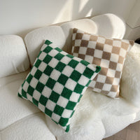 HKM-507283 Double-Sided Checkerboard Pillowcase in Green and Coffee for Living Room or Bedroom