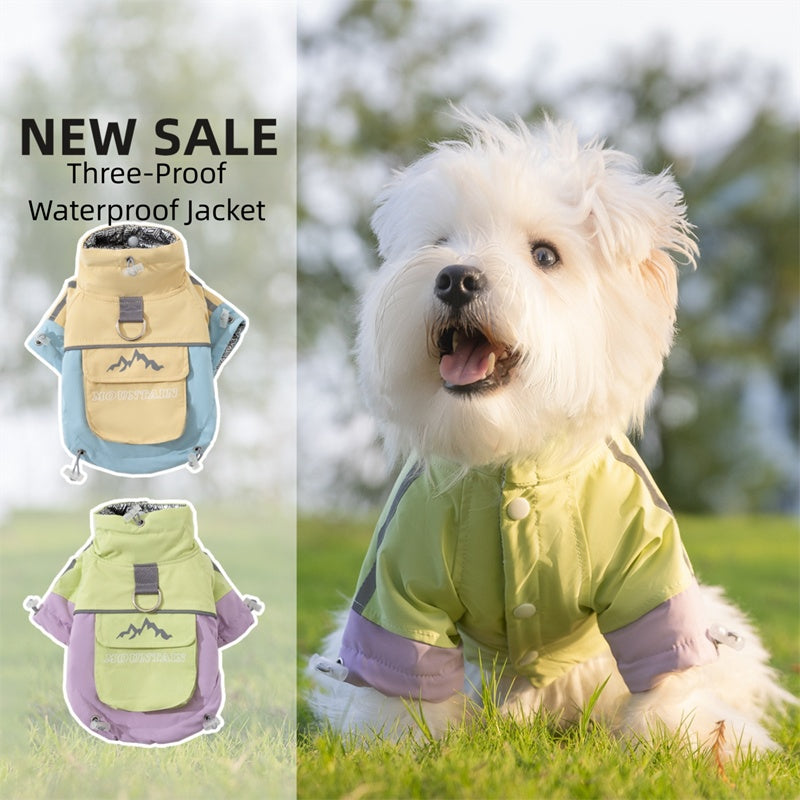 HKM-5073085 Color Block Windbreaker for Small to Medium Dogs - Weather Resistant, Comfortable Cotton Coat