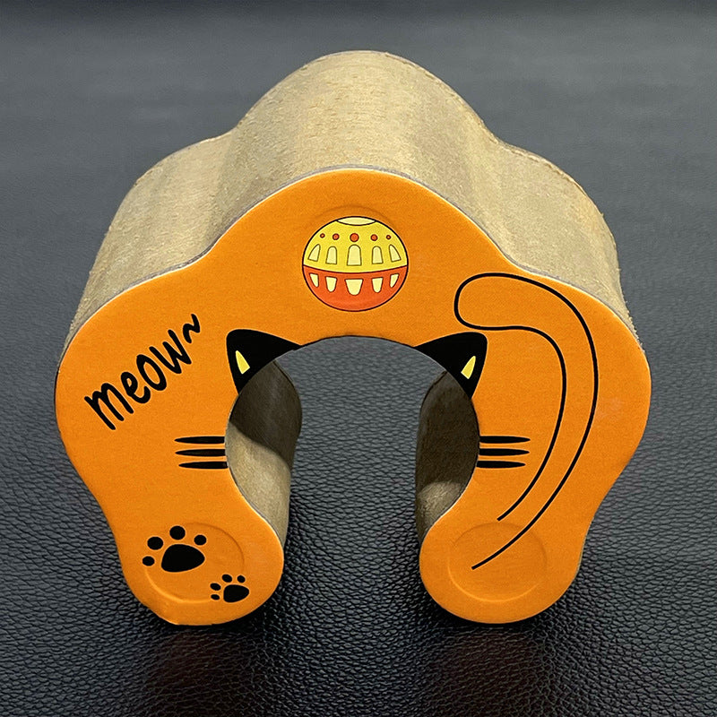 HKM-5073597 Foldable Cat Scratch Board with Bell Ball and Catnip - Cartoon Design, Corrugated Paper
