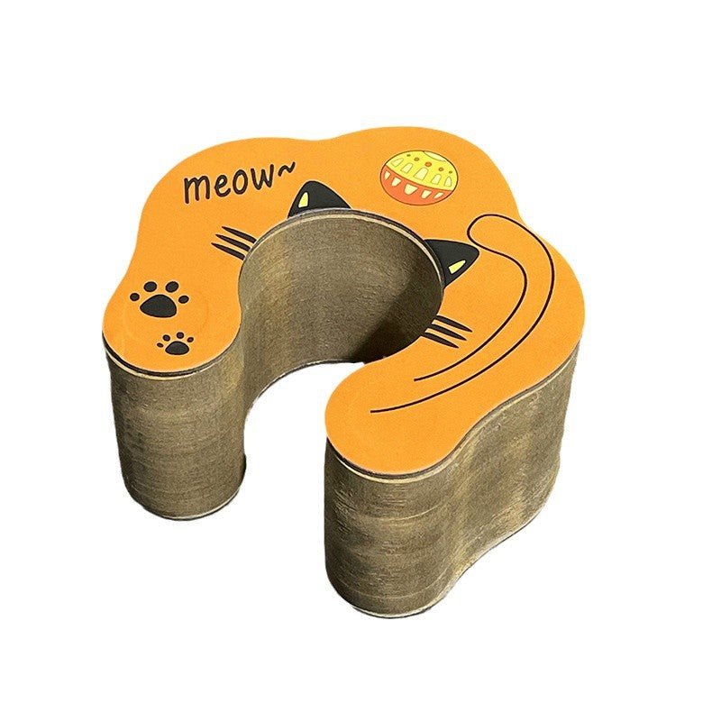 HKM-5073597 Foldable Cat Scratch Board with Bell Ball and Catnip - Cartoon Design, Corrugated Paper