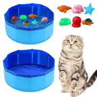 HKM-5075773 Folding Vinyl Pool with 6 Tweak Toys for Dogs - Blue 30x10cm & 50x8cm Options
