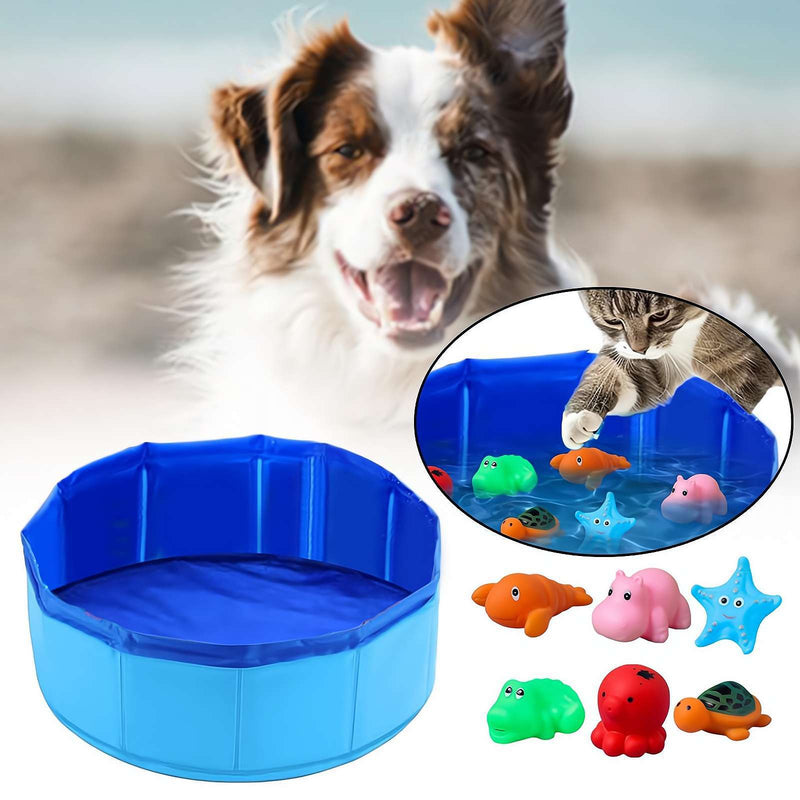 HKM-5075773 Folding Vinyl Pool with 6 Tweak Toys for Dogs - Blue 30x10cm & 50x8cm Options