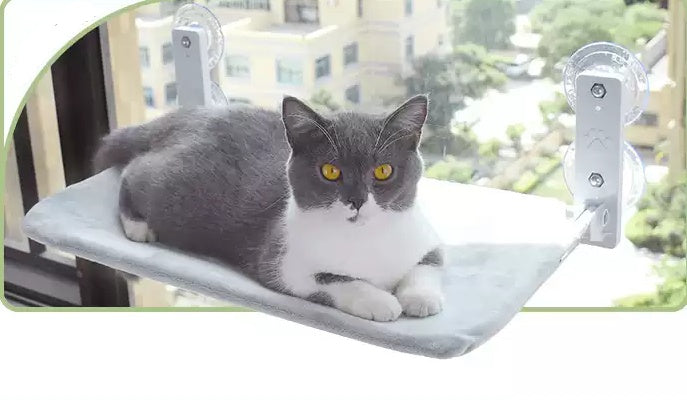HKM-5075901 Cat Suction Cup Window Hammock - Breathable Mesh Plush Fabric, Stylish Pet Bed for Cats